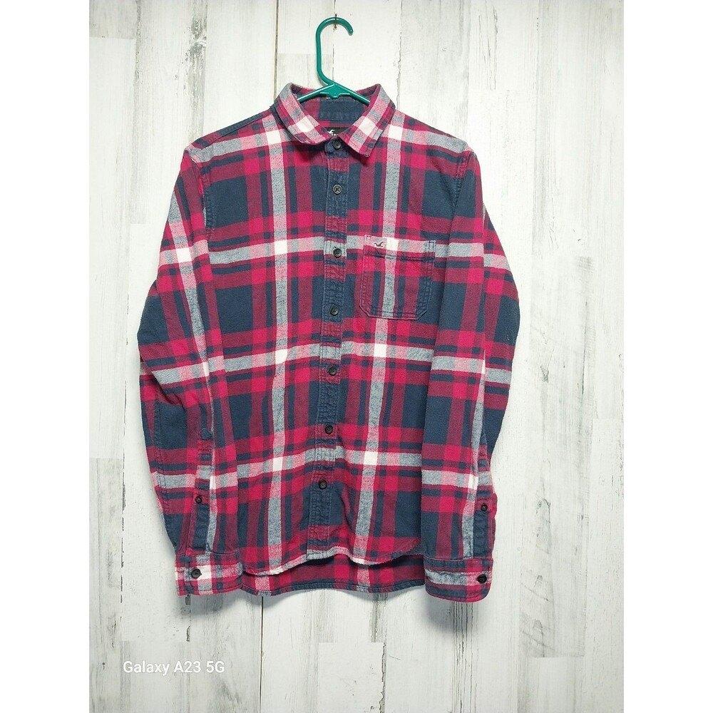 Hollister 100% Cotton Blue Red Plaid Button Down Long Sleeve Flannel Shirt M